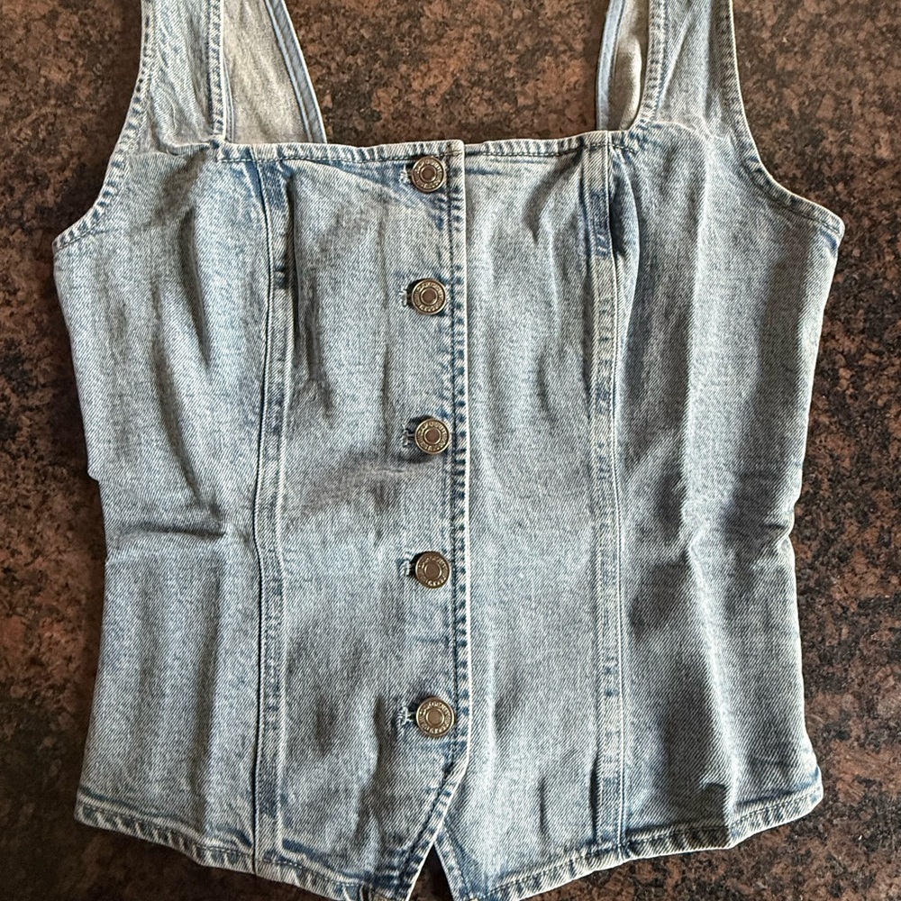 Gap Denim Button-Front Vest Light Blue